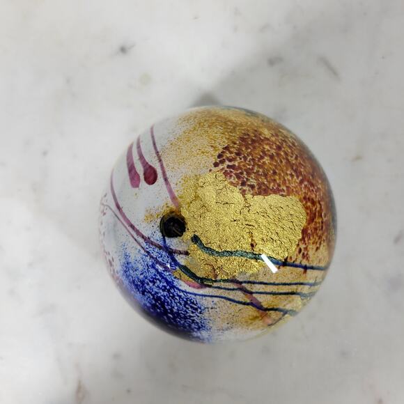 VTG Earl O James Paperweight 3" Blue Gold Flecks Handblown Art Glass Signed '99 - Picture 15 of 16